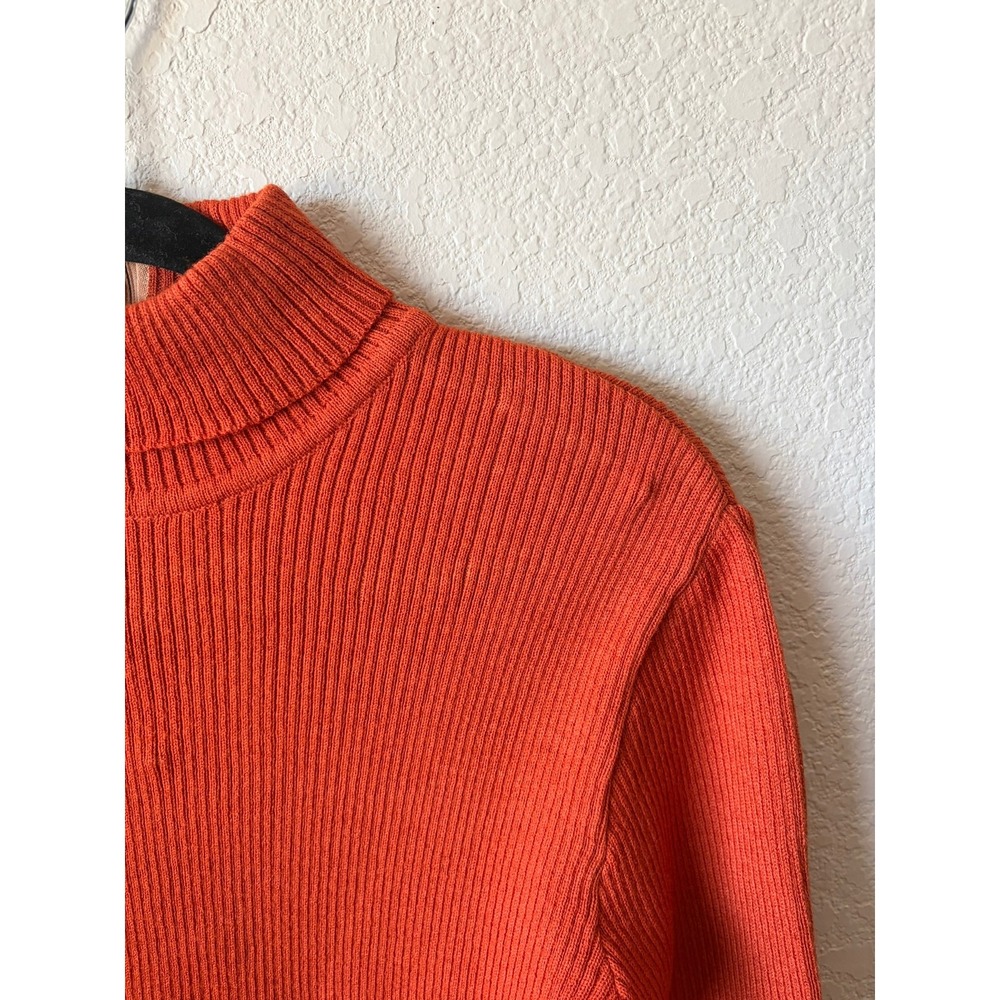 Vintage Burnt Orange Ribbed Turtleneck Sweater Back Zip Mock Neck Romania 34 - Picture 4 of 8
